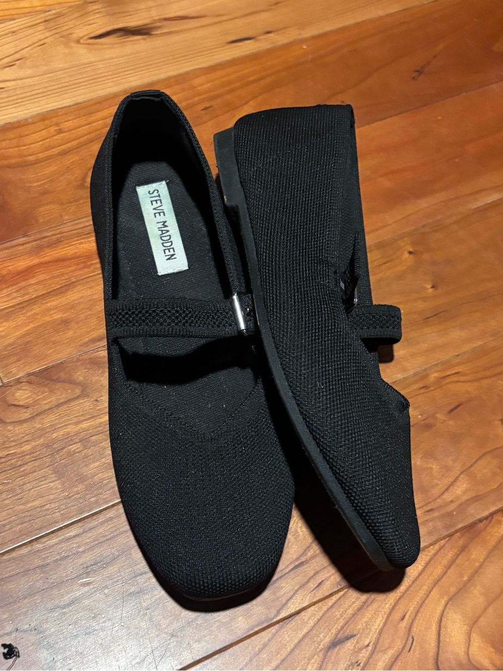Steve Madden Black Knit Mary Jane Flats with Buckle - Picture 3 of 8